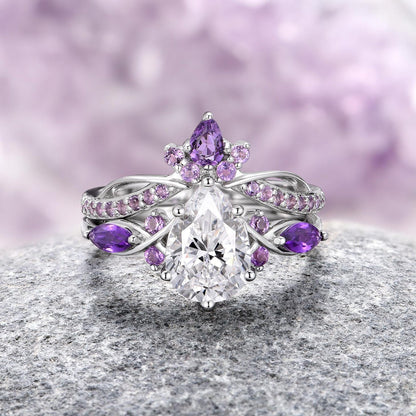 Feyra Amethyst & Simulated Diamond Couples Ring Set