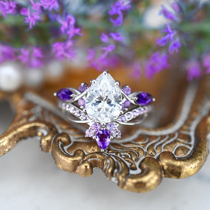 Feyra Amethyst & Simulated Diamond Couples Ring Set
