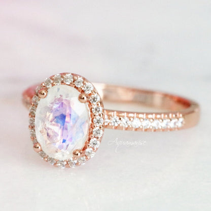Oval Rainbow Moonstone Couples Ring Set