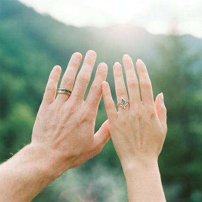 Mountain Range Green Moss Agate Couples Ring Set