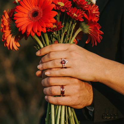 Galaxy Red Fire Opal & Garnet Couples Ring Set