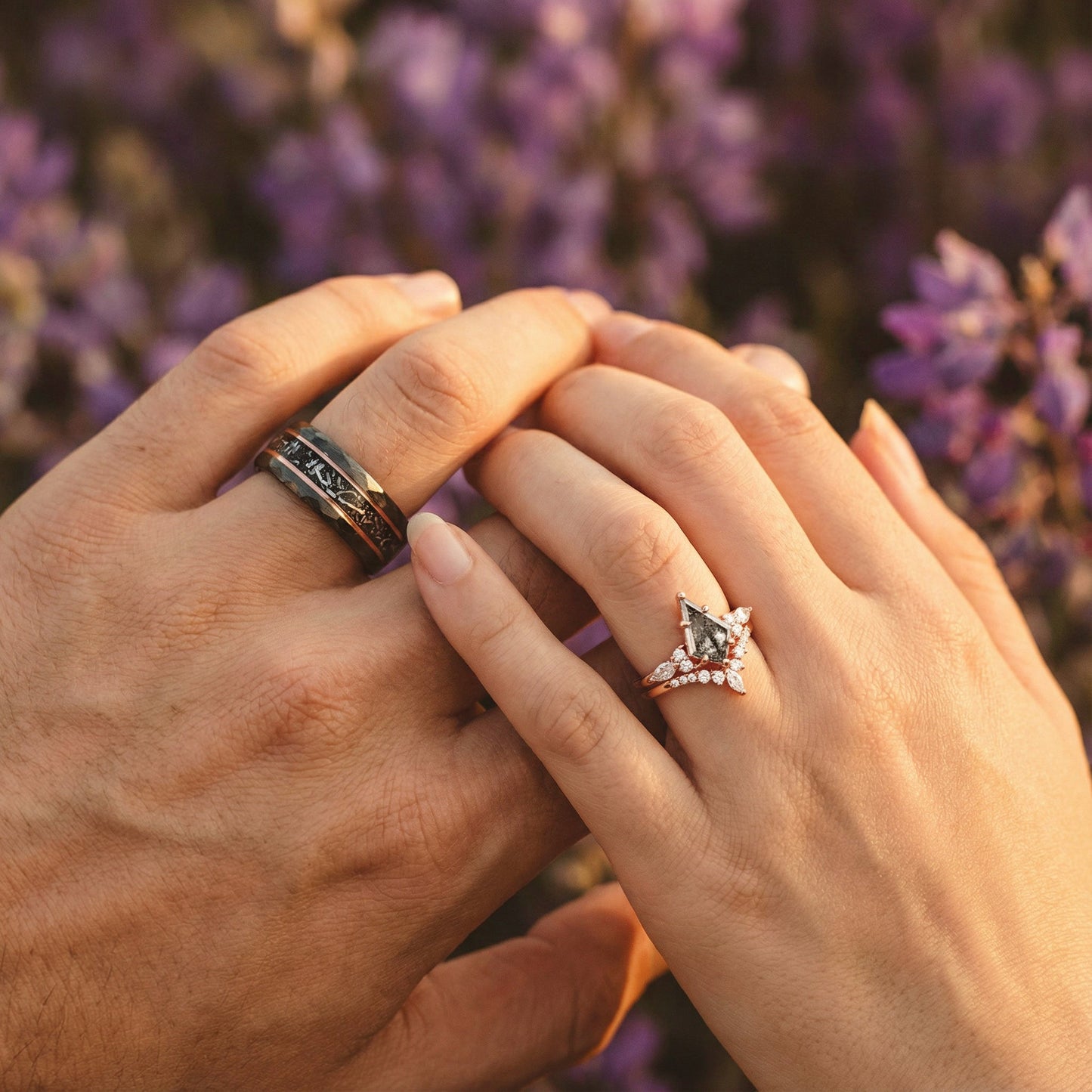 Skye Kite® Galaxy Salt & Pepper (Herkimer) Diamond & Meteorite Couples Ring Set